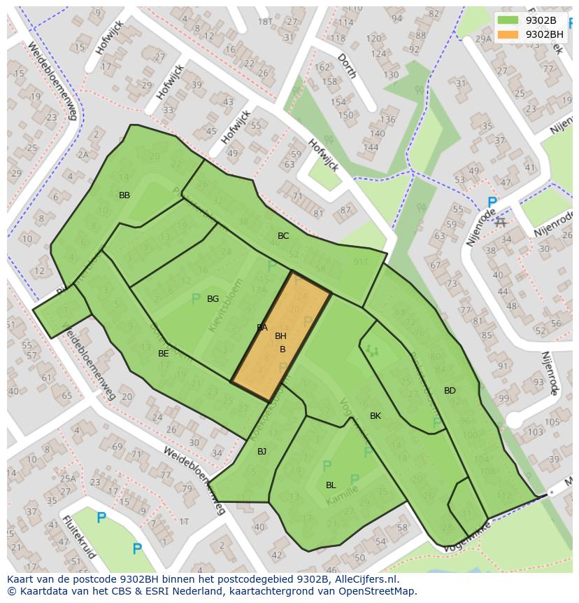 Afbeelding van het postcodegebied 9302 BH op de kaart.