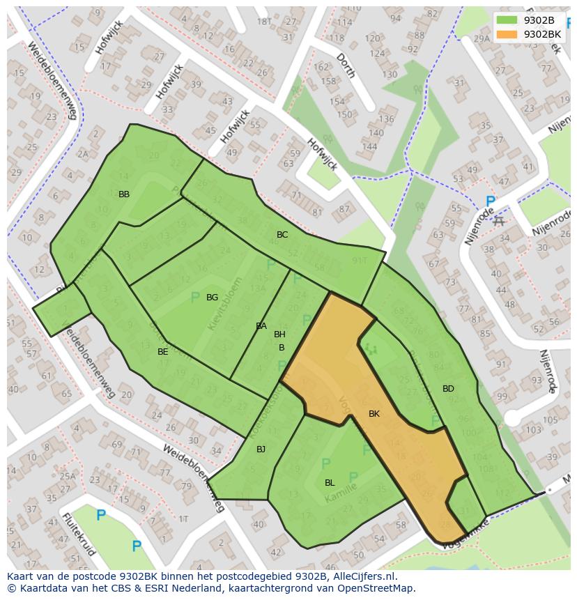 Afbeelding van het postcodegebied 9302 BK op de kaart.