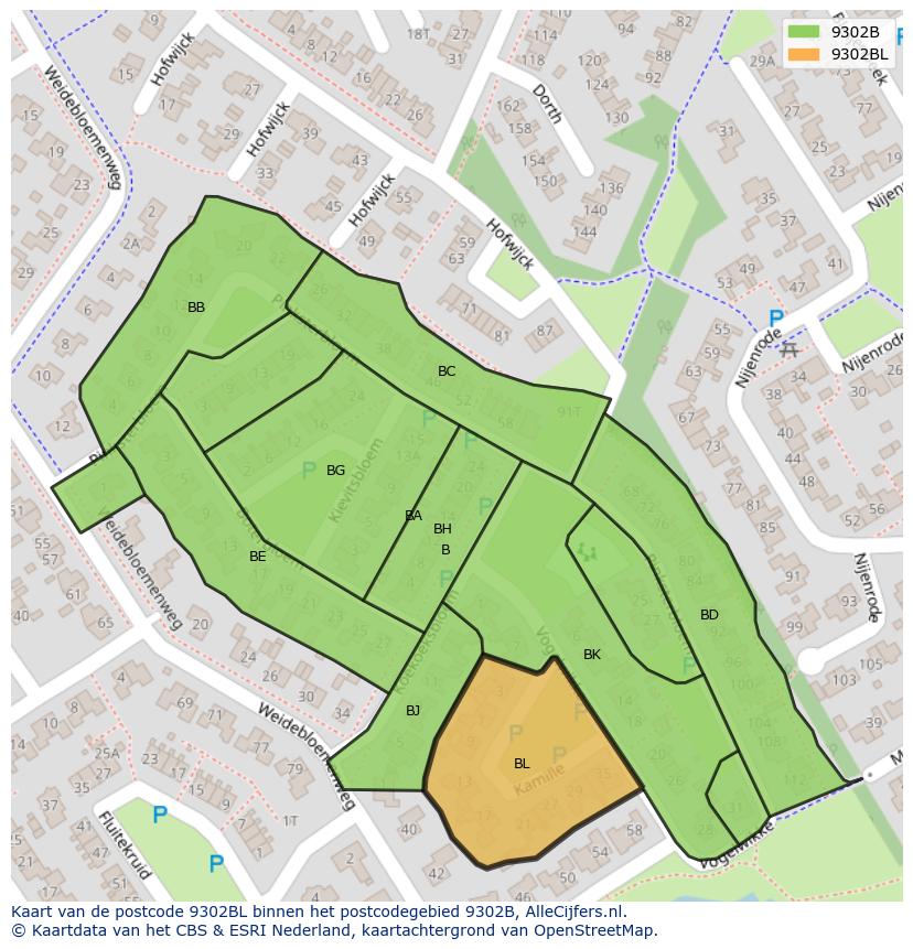 Afbeelding van het postcodegebied 9302 BL op de kaart.