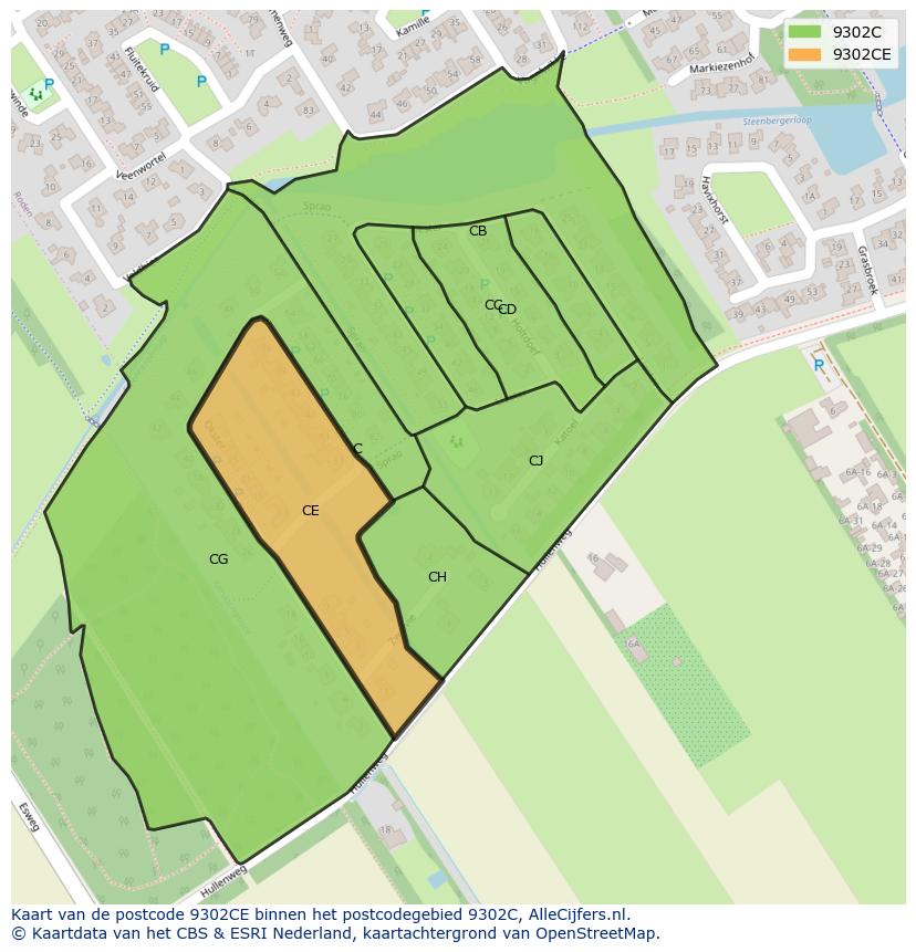 Afbeelding van het postcodegebied 9302 CE op de kaart.