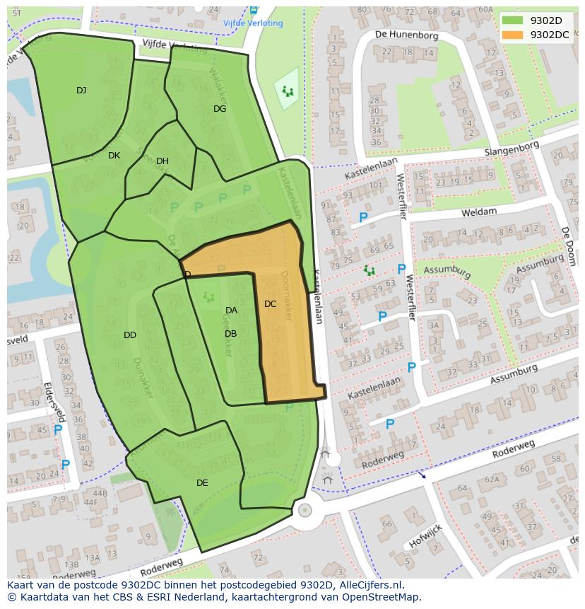 Afbeelding van het postcodegebied 9302 DC op de kaart.