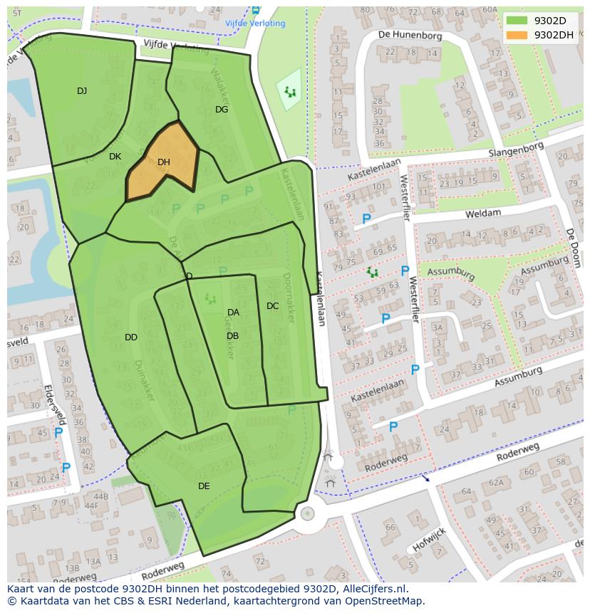 Afbeelding van het postcodegebied 9302 DH op de kaart.