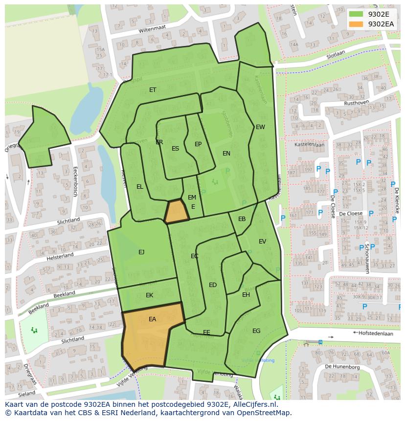 Afbeelding van het postcodegebied 9302 EA op de kaart.