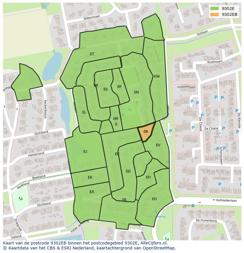Afbeelding van het postcodegebied 9302 EB op de kaart.