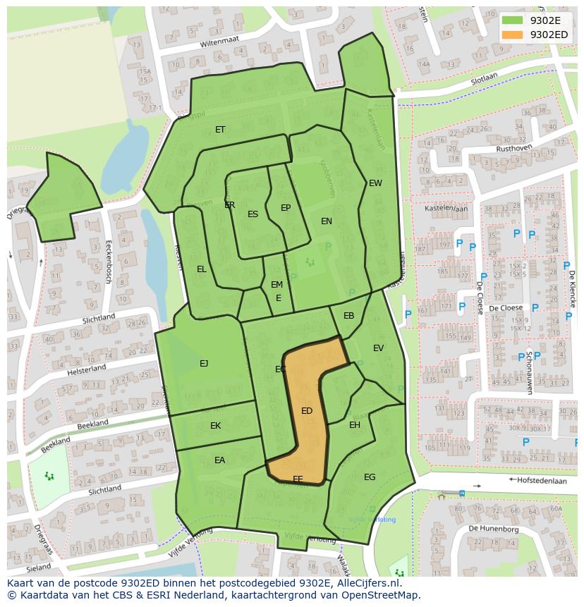 Afbeelding van het postcodegebied 9302 ED op de kaart.