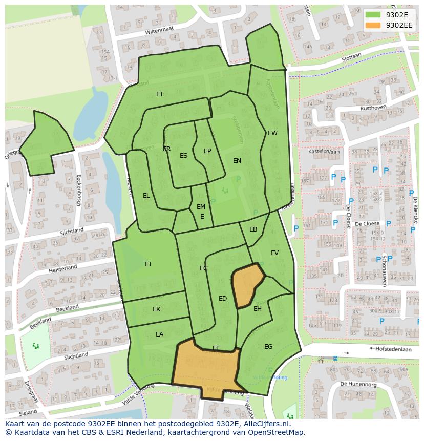 Afbeelding van het postcodegebied 9302 EE op de kaart.