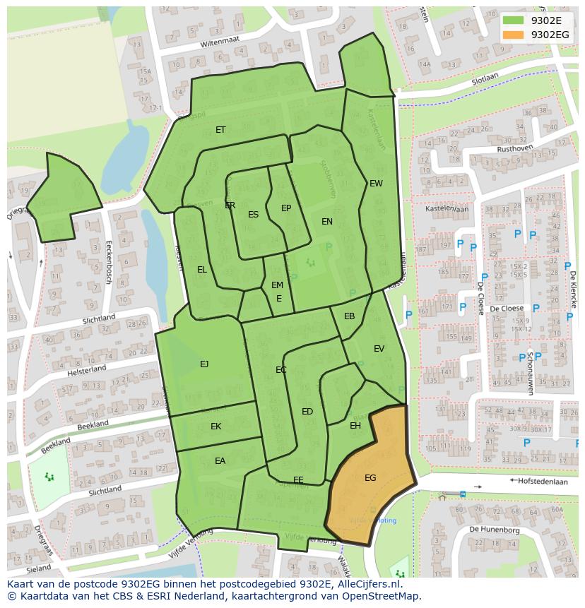 Afbeelding van het postcodegebied 9302 EG op de kaart.