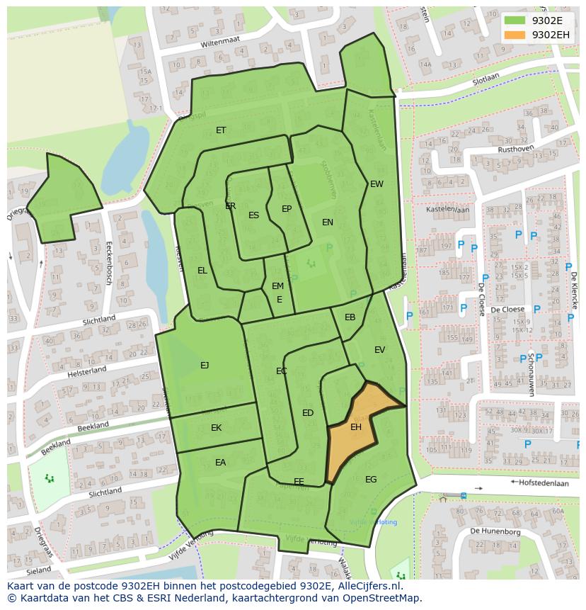 Afbeelding van het postcodegebied 9302 EH op de kaart.