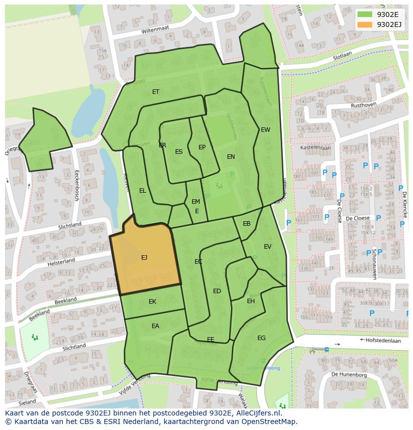Afbeelding van het postcodegebied 9302 EJ op de kaart.