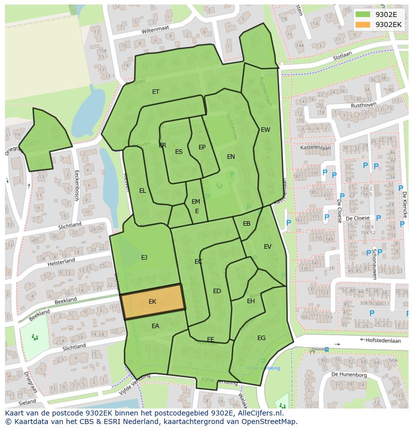 Afbeelding van het postcodegebied 9302 EK op de kaart.