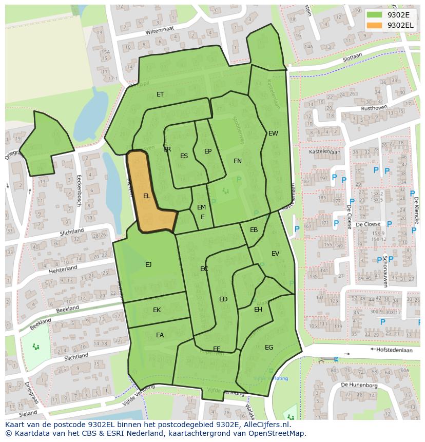 Afbeelding van het postcodegebied 9302 EL op de kaart.