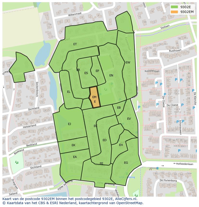 Afbeelding van het postcodegebied 9302 EM op de kaart.