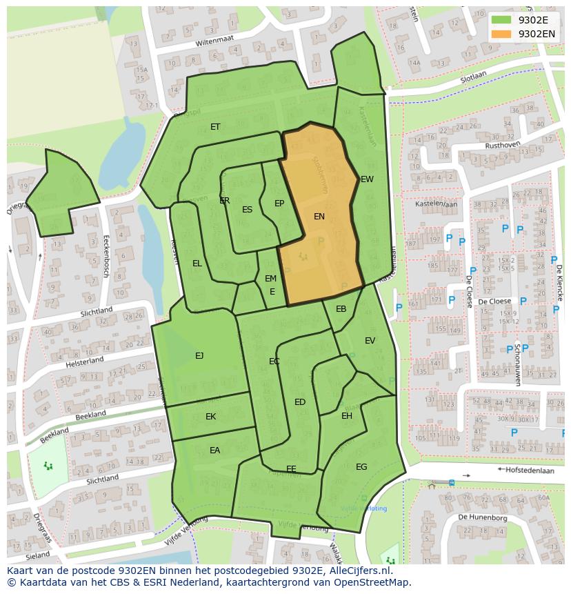 Afbeelding van het postcodegebied 9302 EN op de kaart.