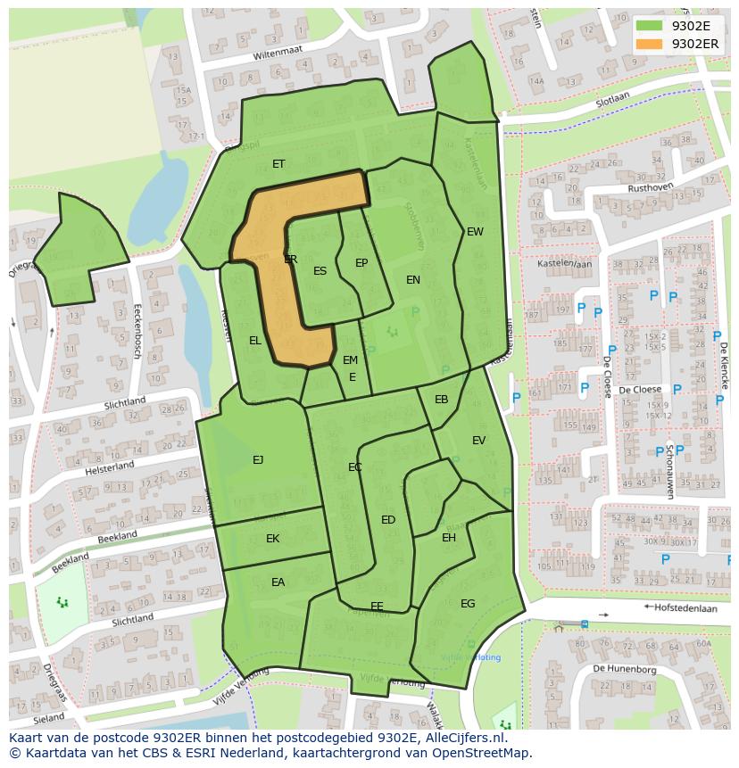 Afbeelding van het postcodegebied 9302 ER op de kaart.