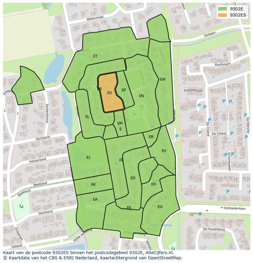 Afbeelding van het postcodegebied 9302 ES op de kaart.