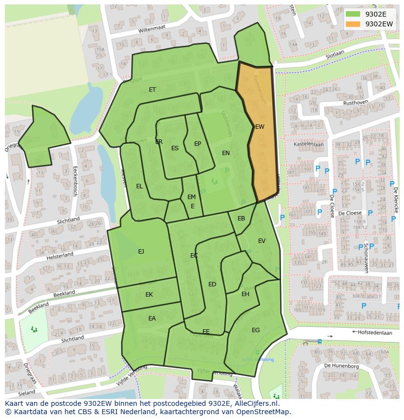 Afbeelding van het postcodegebied 9302 EW op de kaart.