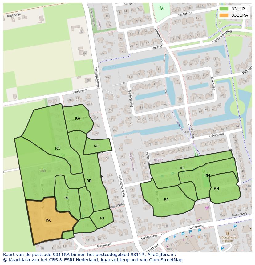 Afbeelding van het postcodegebied 9311 RA op de kaart.