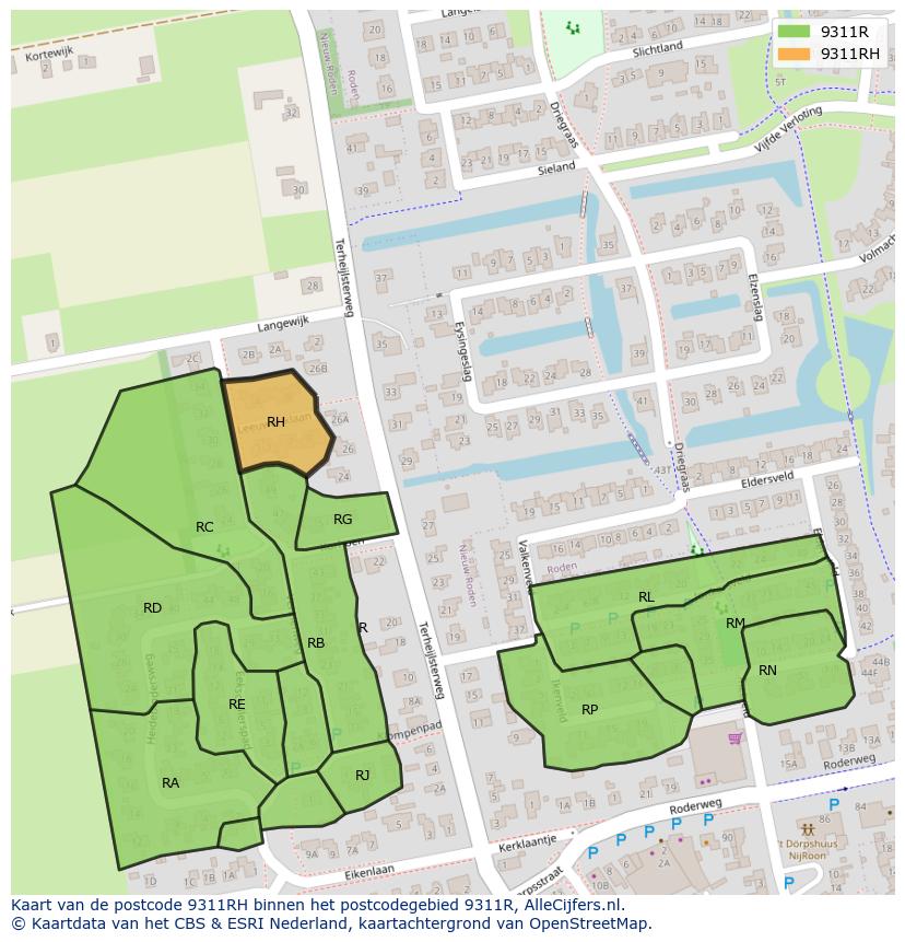Afbeelding van het postcodegebied 9311 RH op de kaart.