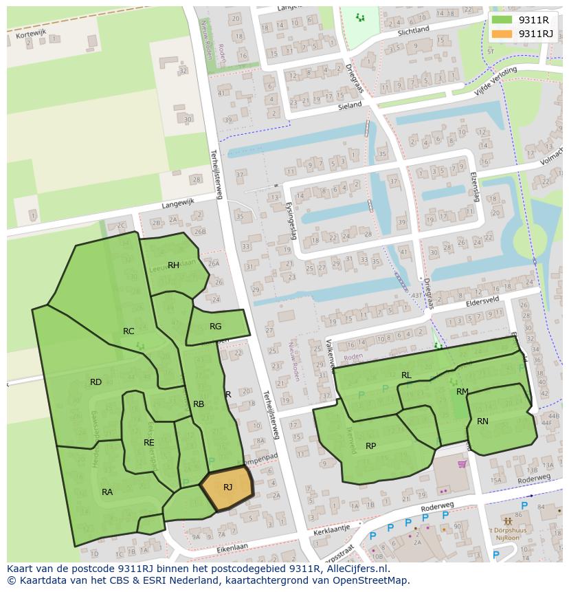 Afbeelding van het postcodegebied 9311 RJ op de kaart.