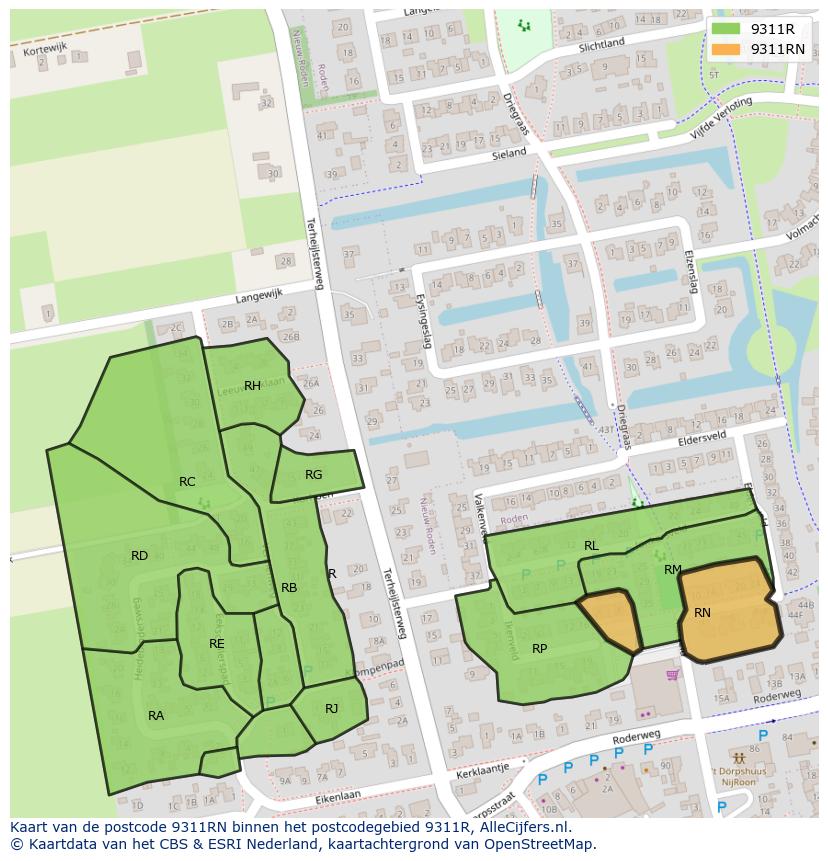 Afbeelding van het postcodegebied 9311 RN op de kaart.
