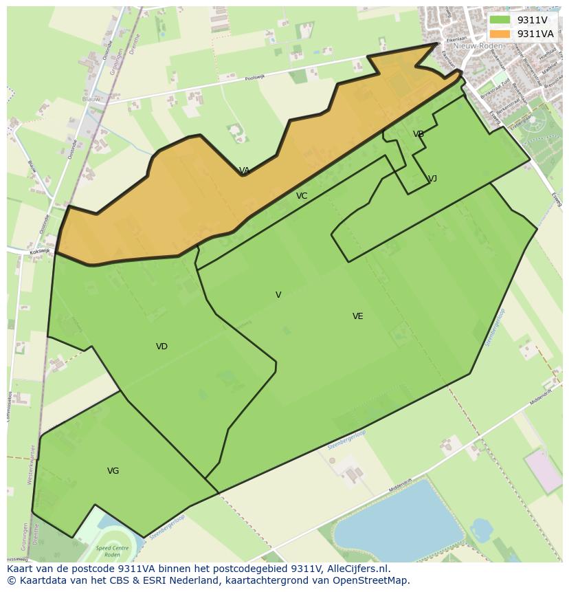 Afbeelding van het postcodegebied 9311 VA op de kaart.