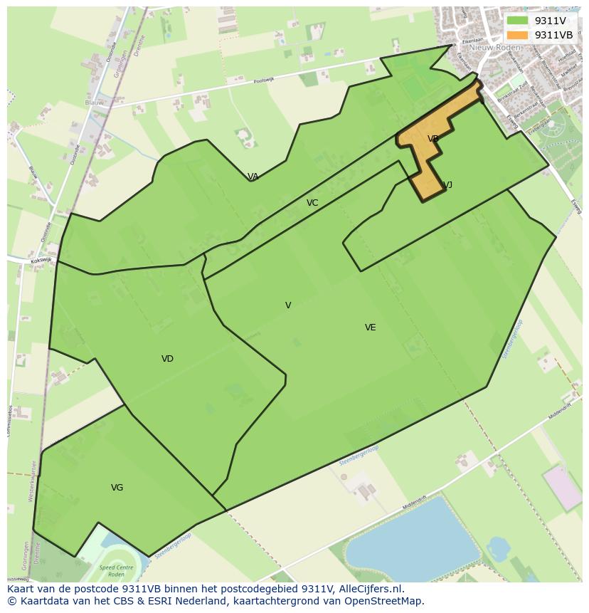 Afbeelding van het postcodegebied 9311 VB op de kaart.