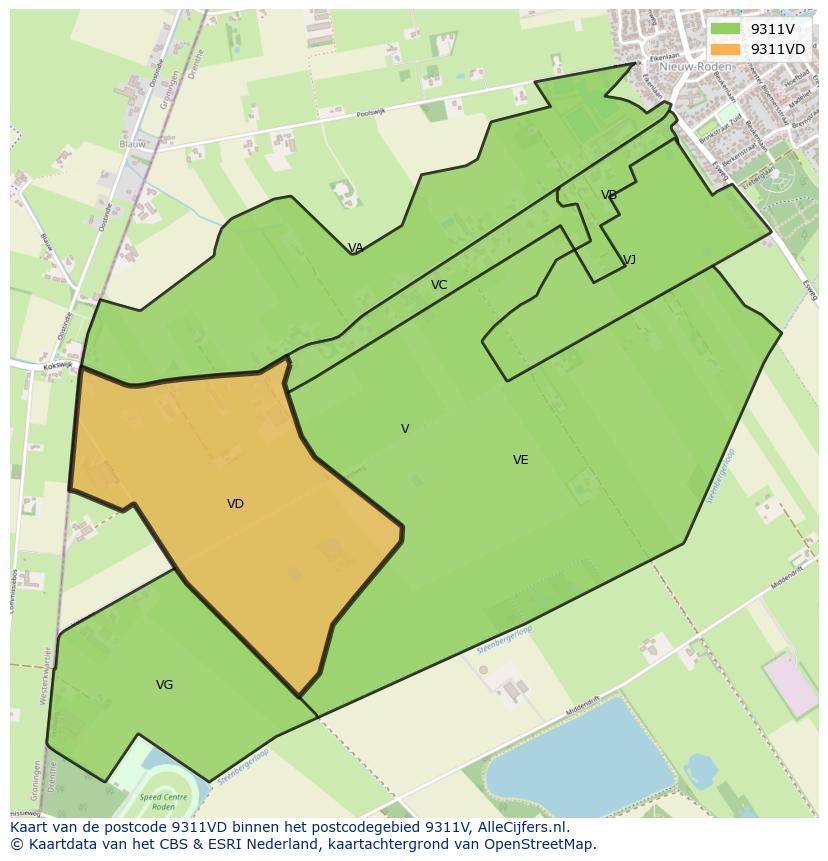 Afbeelding van het postcodegebied 9311 VD op de kaart.
