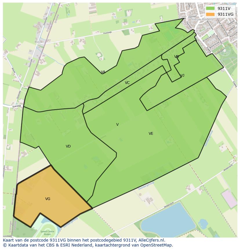 Afbeelding van het postcodegebied 9311 VG op de kaart.
