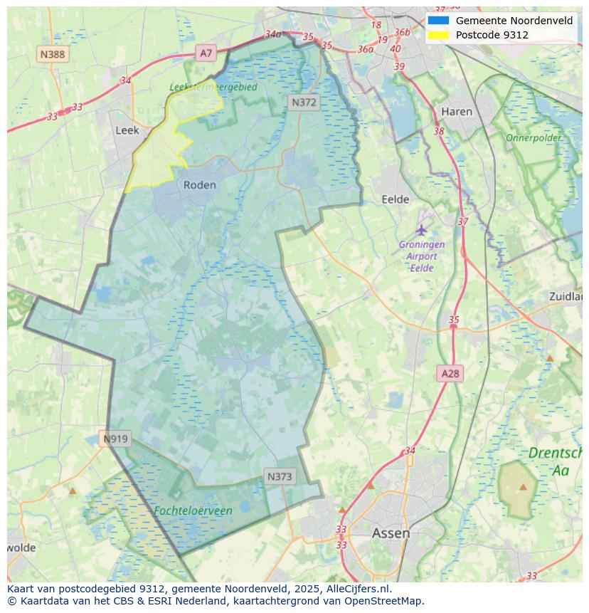 Afbeelding van het postcodegebied 9312 op de kaart.