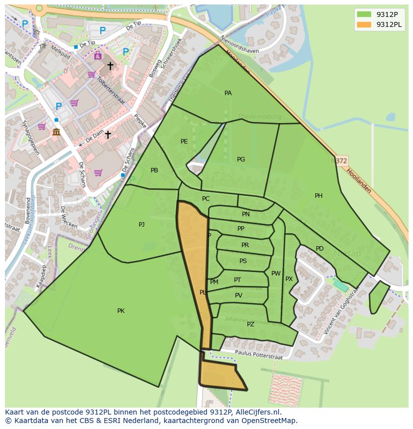 Afbeelding van het postcodegebied 9312 PL op de kaart.
