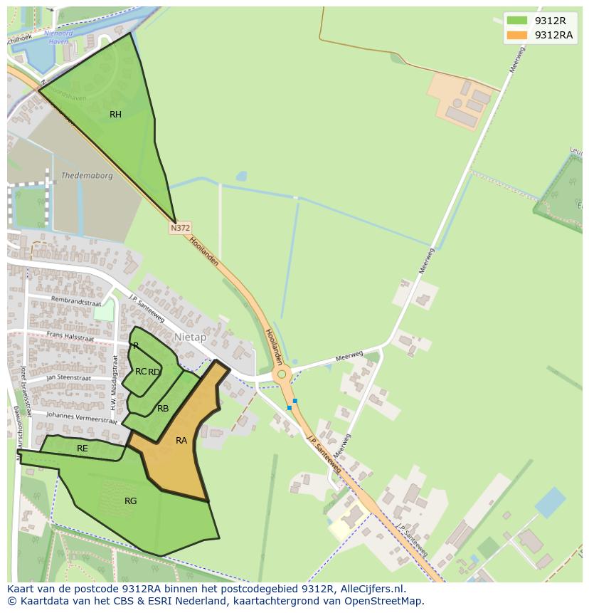 Afbeelding van het postcodegebied 9312 RA op de kaart.