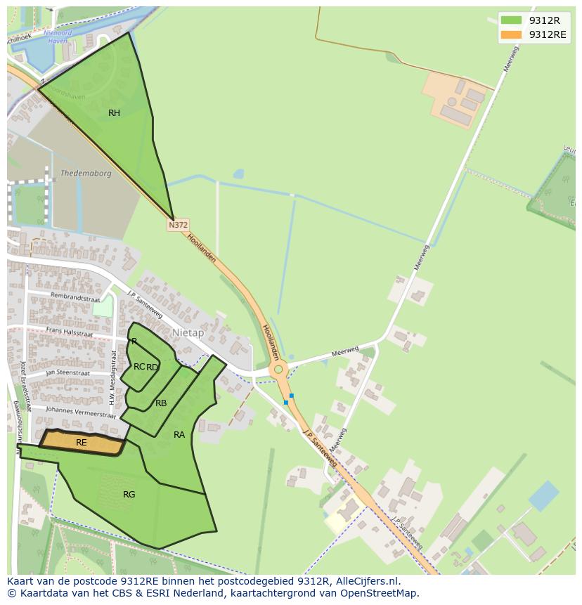 Afbeelding van het postcodegebied 9312 RE op de kaart.