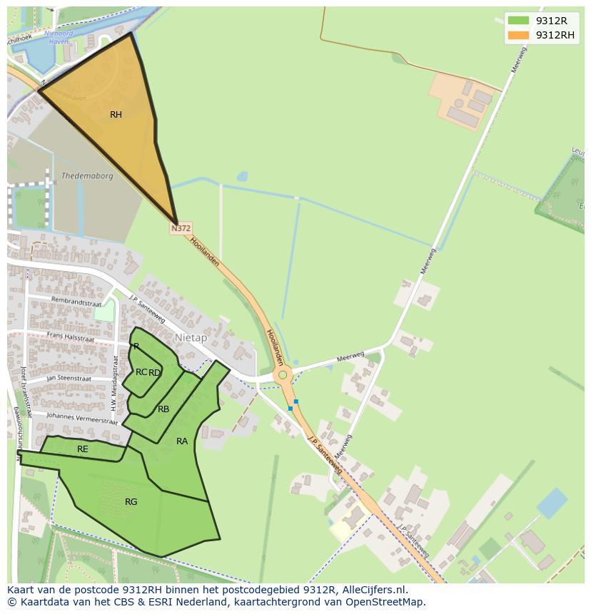 Afbeelding van het postcodegebied 9312 RH op de kaart.