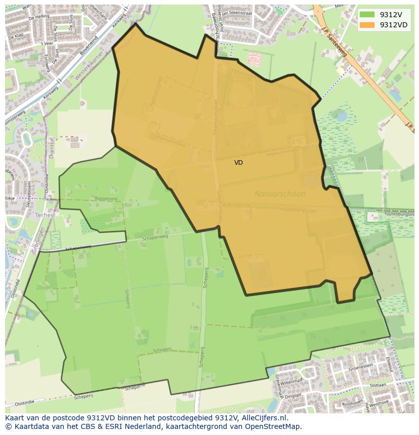 Afbeelding van het postcodegebied 9312 VD op de kaart.