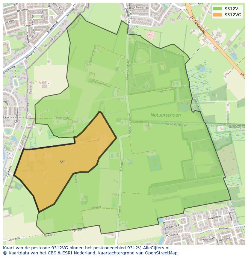 Afbeelding van het postcodegebied 9312 VG op de kaart.