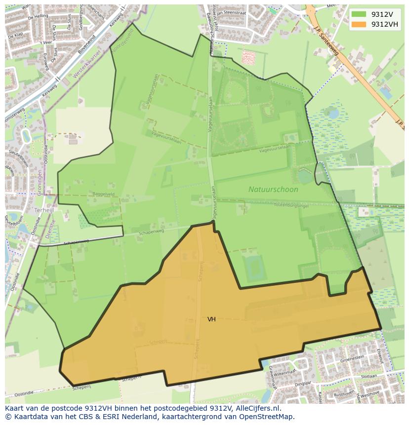 Afbeelding van het postcodegebied 9312 VH op de kaart.