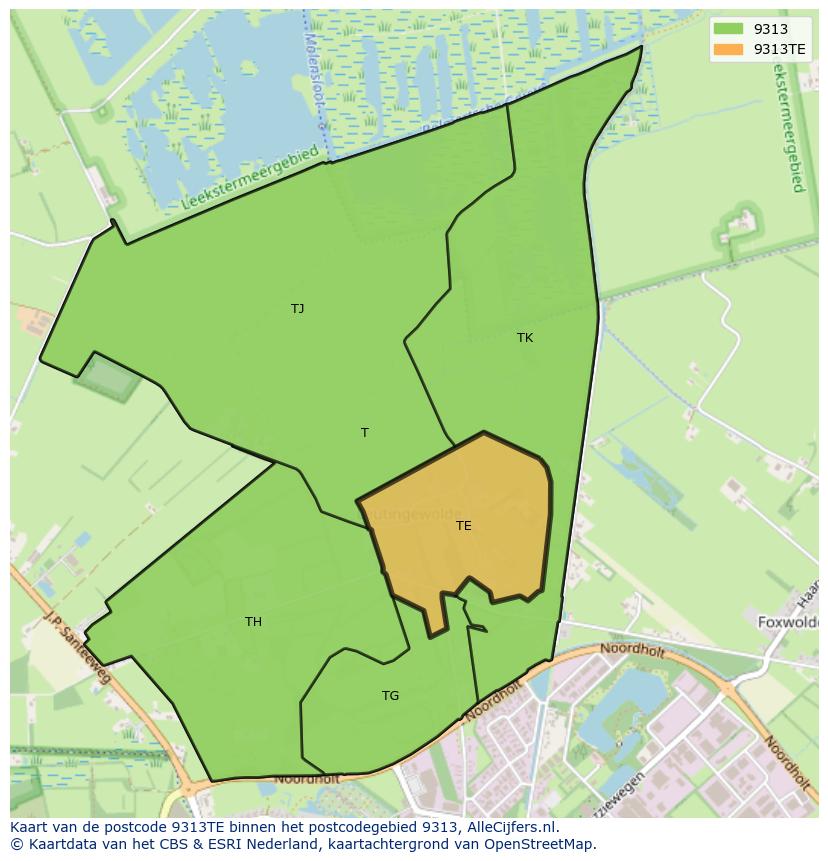 Afbeelding van het postcodegebied 9313 TE op de kaart.