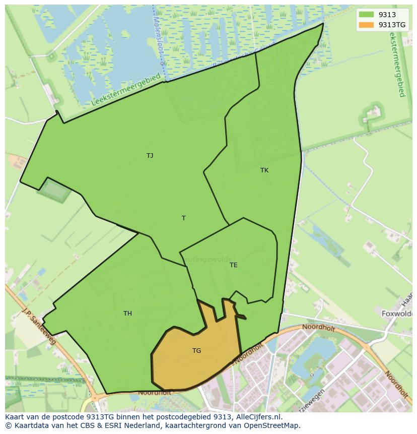 Afbeelding van het postcodegebied 9313 TG op de kaart.