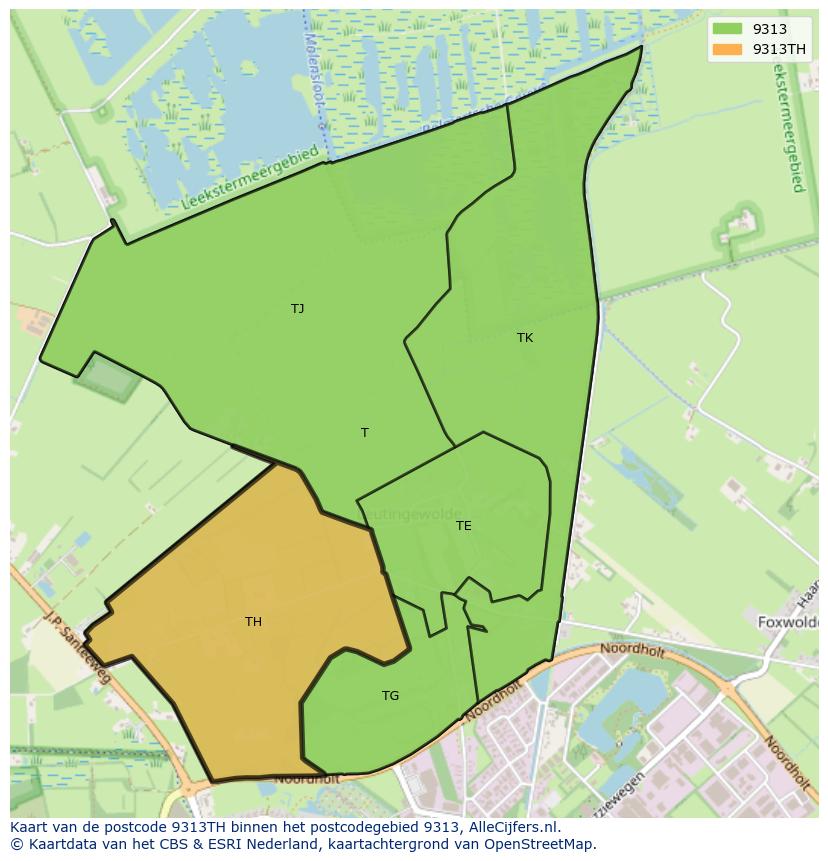Afbeelding van het postcodegebied 9313 TH op de kaart.