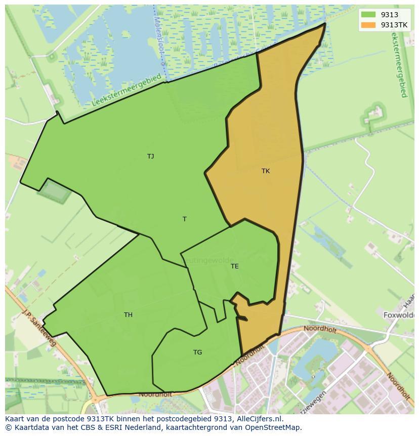Afbeelding van het postcodegebied 9313 TK op de kaart.