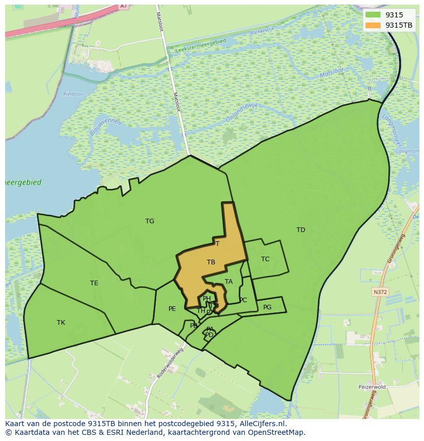 Afbeelding van het postcodegebied 9315 TB op de kaart.