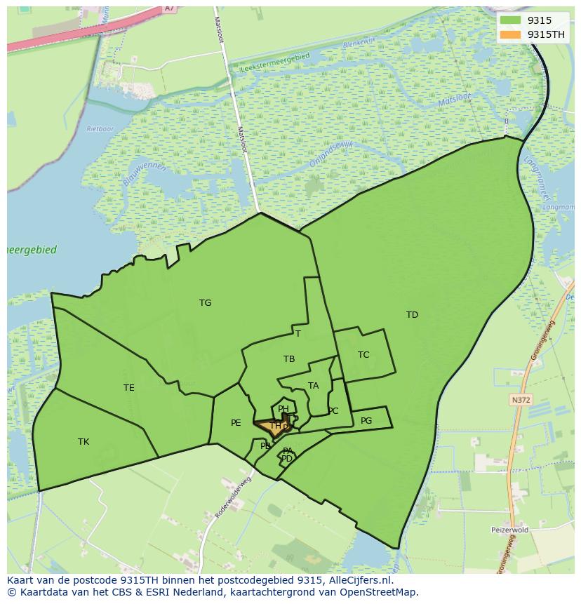 Afbeelding van het postcodegebied 9315 TH op de kaart.