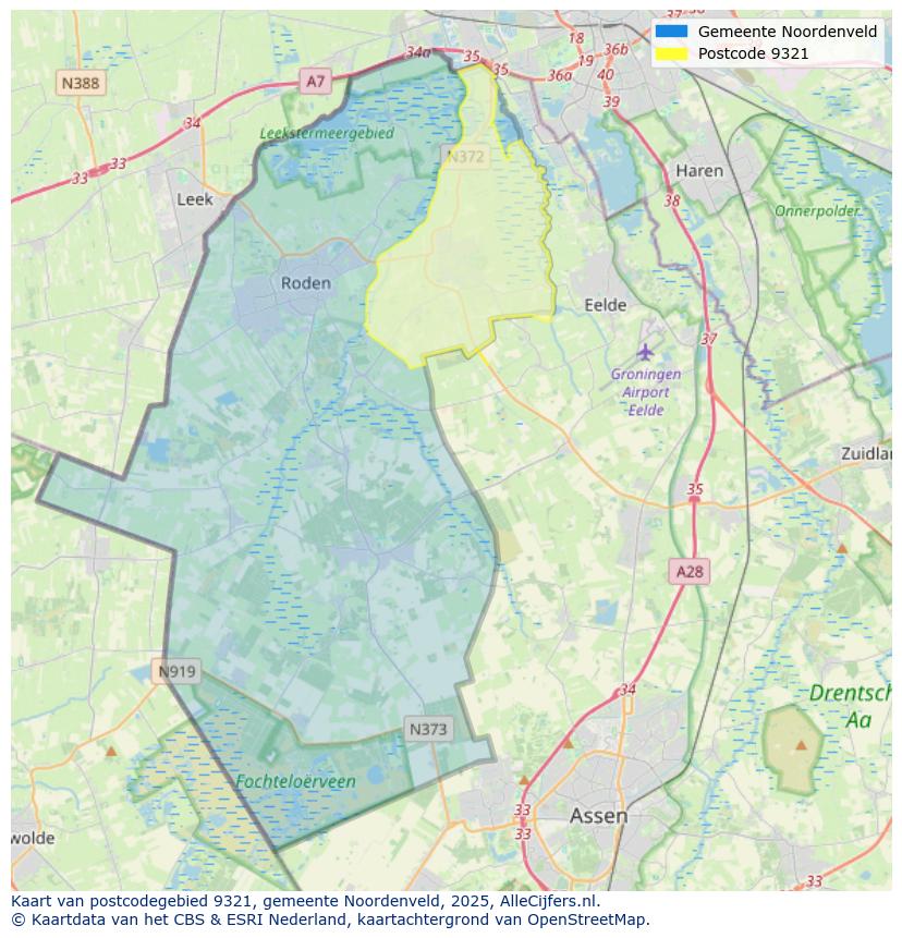 Afbeelding van het postcodegebied 9321 op de kaart.