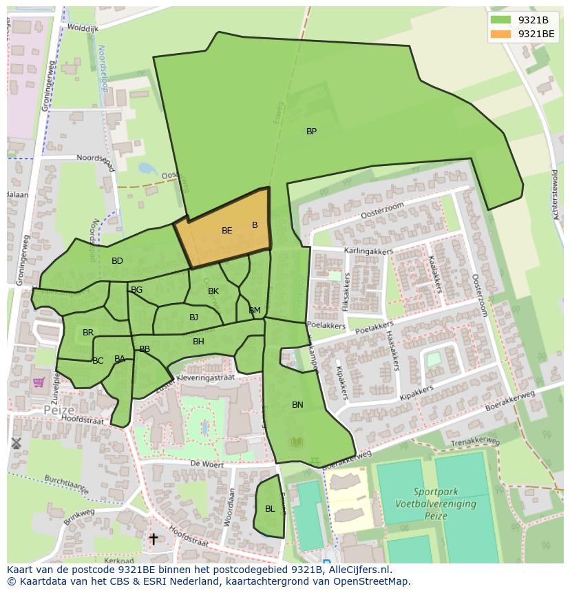 Afbeelding van het postcodegebied 9321 BE op de kaart.