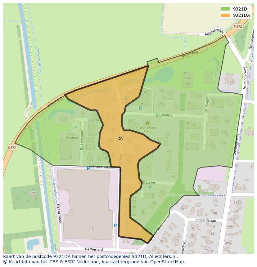 Afbeelding van het postcodegebied 9321 DA op de kaart.