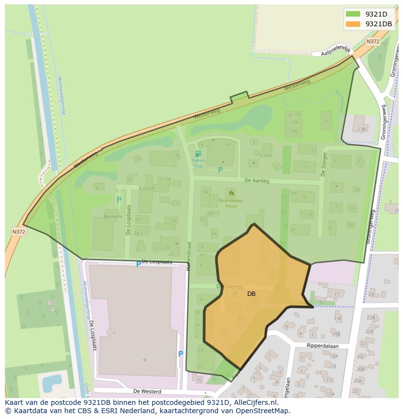 Afbeelding van het postcodegebied 9321 DB op de kaart.