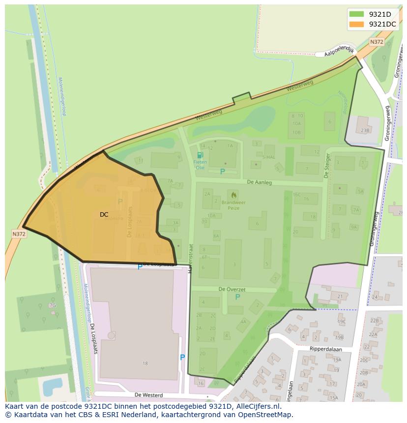 Afbeelding van het postcodegebied 9321 DC op de kaart.