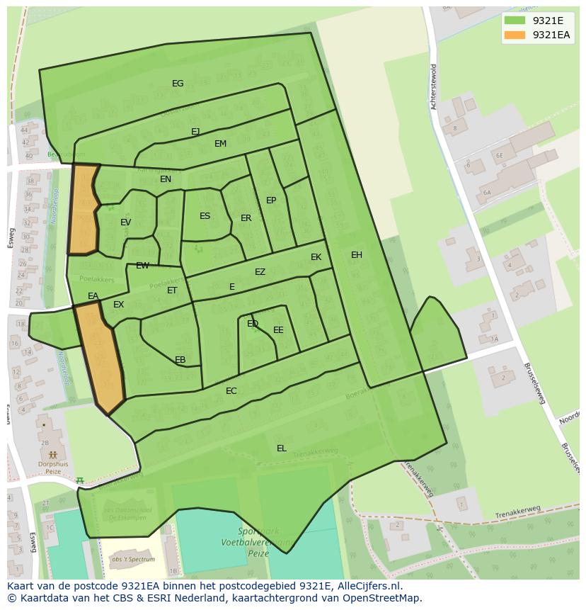 Afbeelding van het postcodegebied 9321 EA op de kaart.
