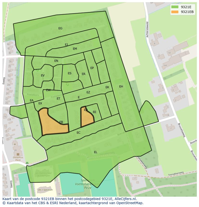Afbeelding van het postcodegebied 9321 EB op de kaart.