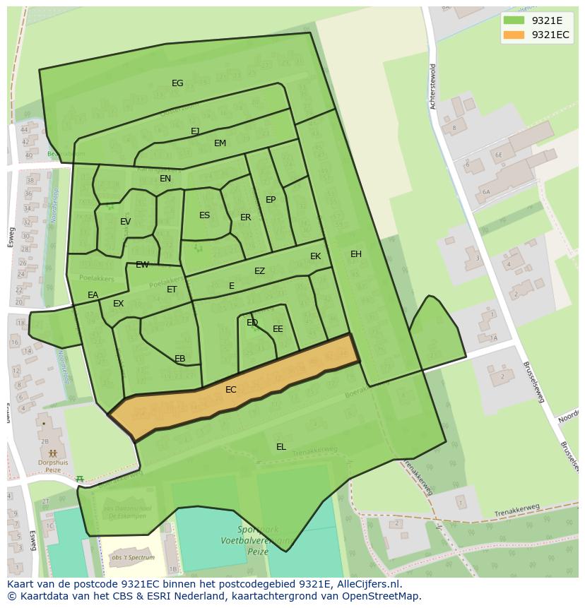 Afbeelding van het postcodegebied 9321 EC op de kaart.